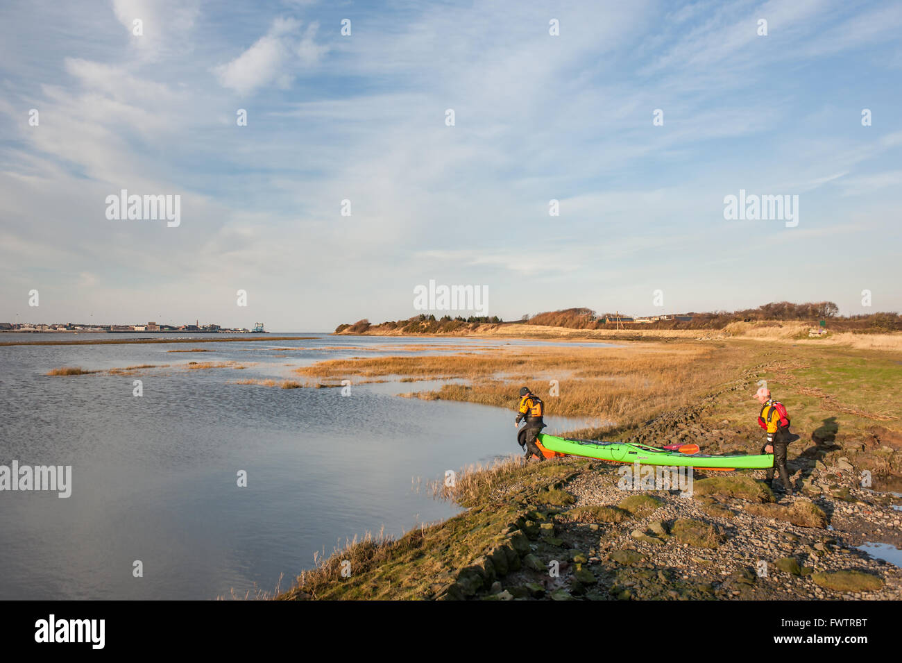 Il kayak sul fiume Wyre Estuary Lancashire Foto Stock