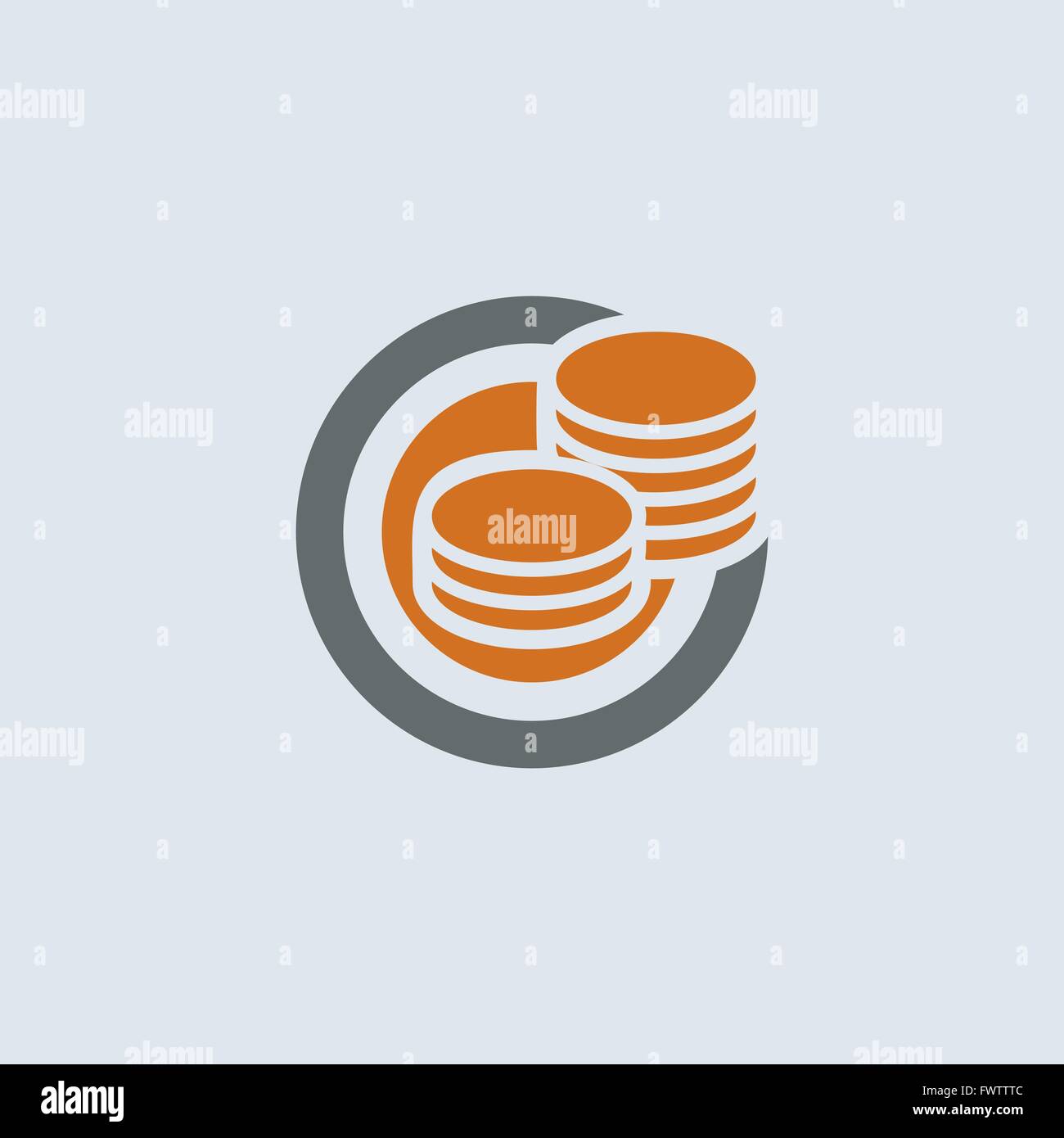 Grigio-arancio simbolo di salvataggio di due pile di monete round icona web Illustrazione Vettoriale