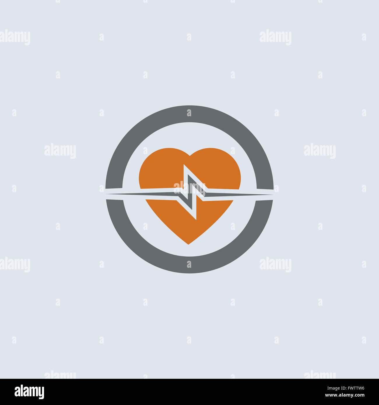 Grigio-arancio cuore con cardiogram round icona web Illustrazione Vettoriale