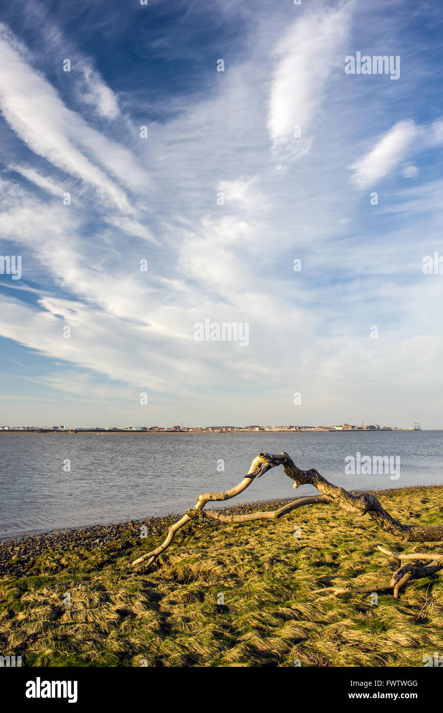 Fiume Wyre Estuary a braccio collina vicino Preesall Foto Stock