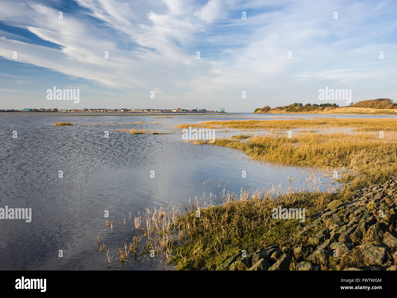 Fiume Wyre Estuary a braccio collina vicino Preesall Foto Stock