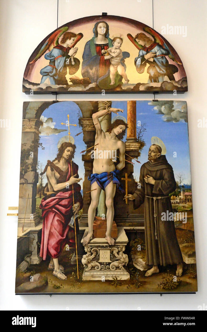 San Sebastiano con i Santi Giovanni Battista e Francesco, Filippo Lippi,Palazzo Bianco museum, Genova, Liguria, Italia Foto Stock
