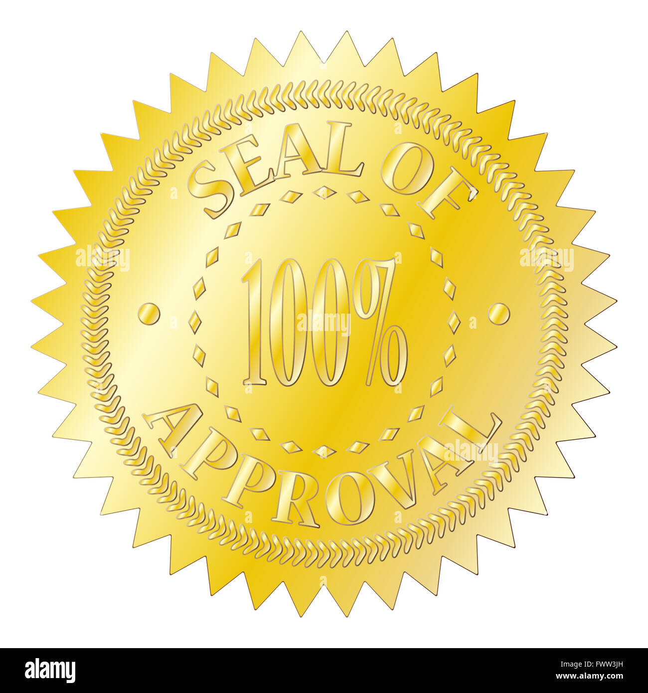 Un sigillo d'oro del riconoscimento distintivo isolato su uno sfondo bianco Foto Stock
