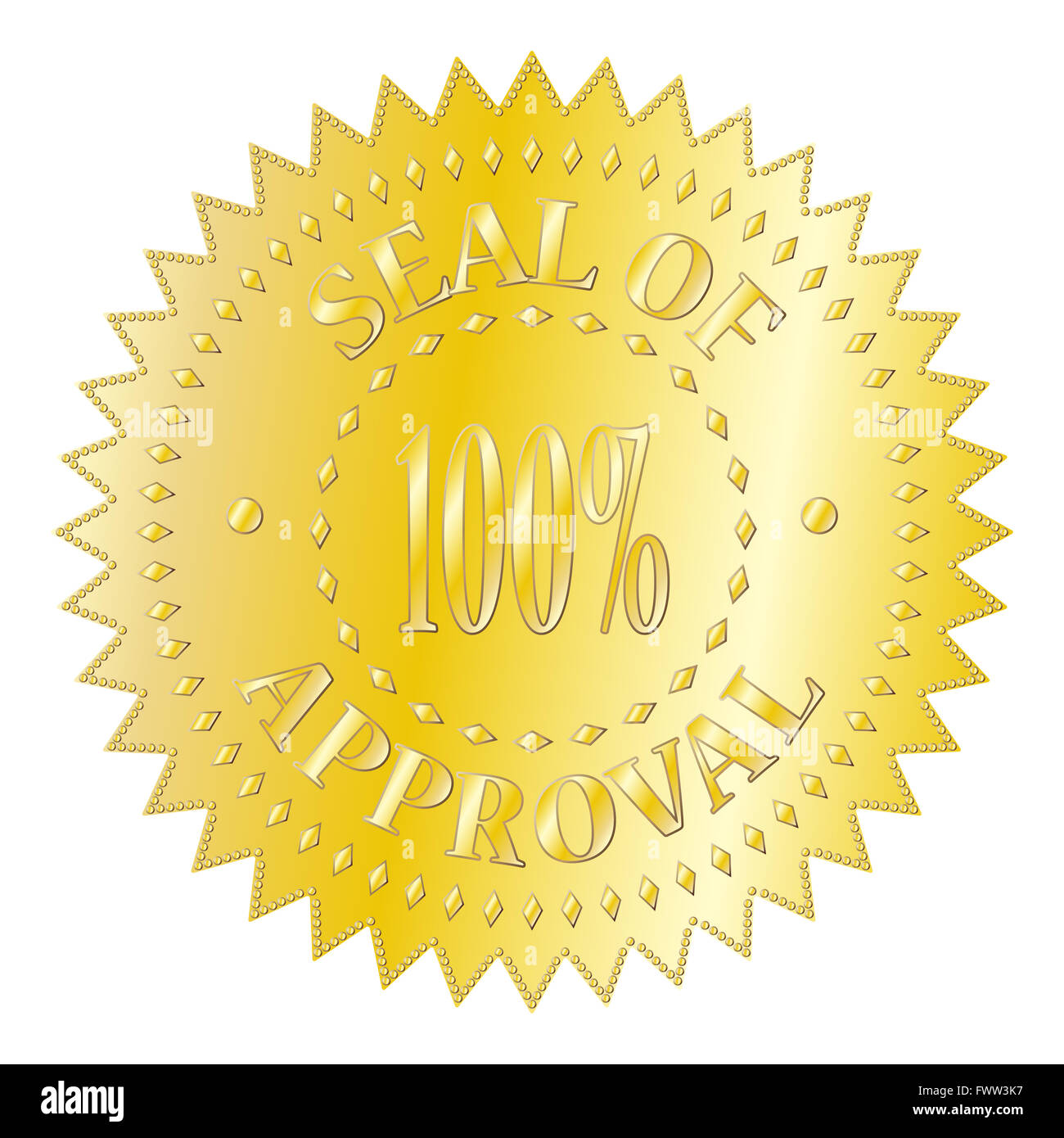 Un oro testurizzata sigillo di approvazione distintivo isolato su uno sfondo bianco Foto Stock
