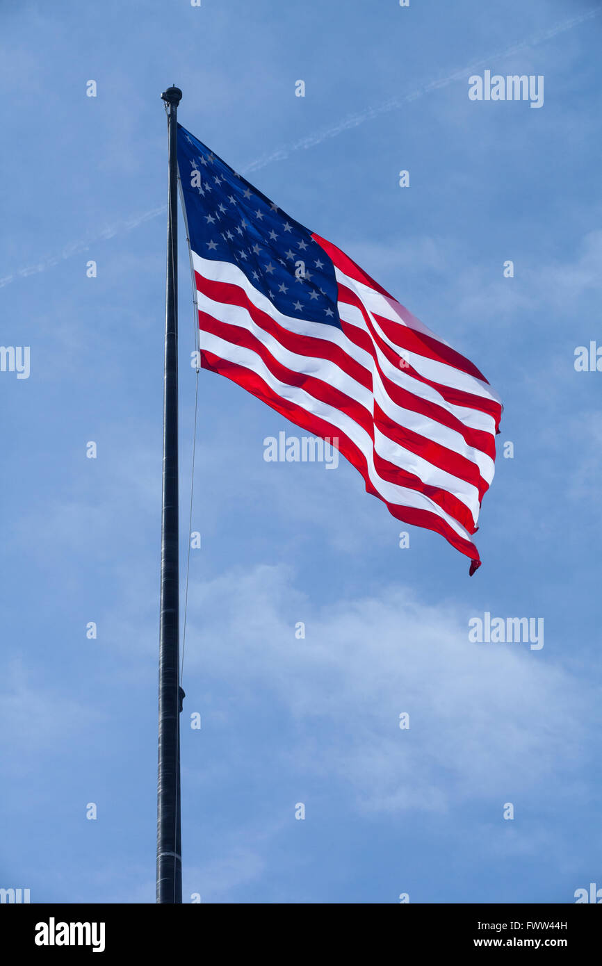 Bandiera americana, Liberty Island, New York, Stati Uniti d'America. Foto Stock