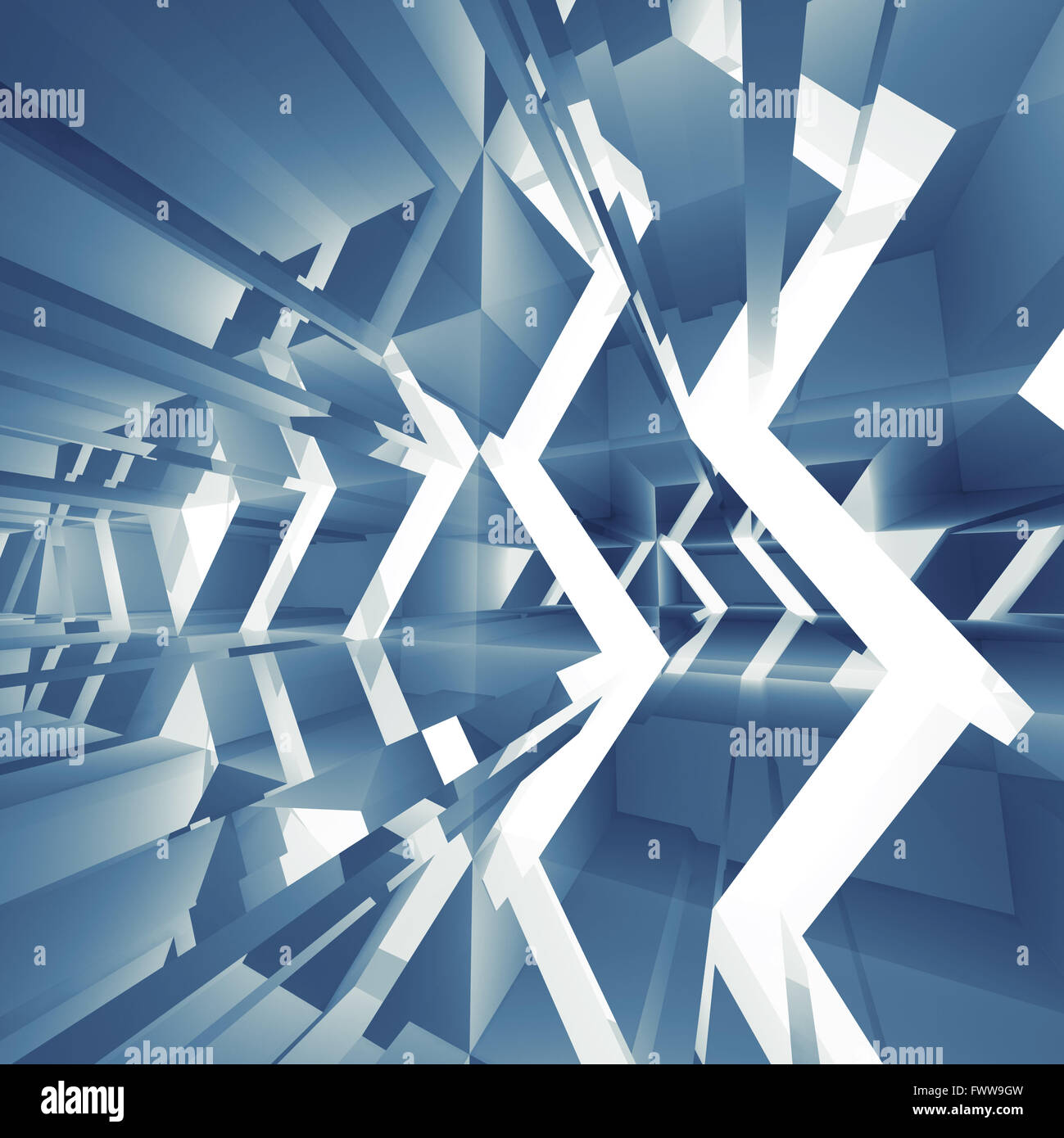 Abstract blue square sfondo digitale con caoticamente strutture di luce e di riflessi pattern, 3d illustrazione Foto Stock