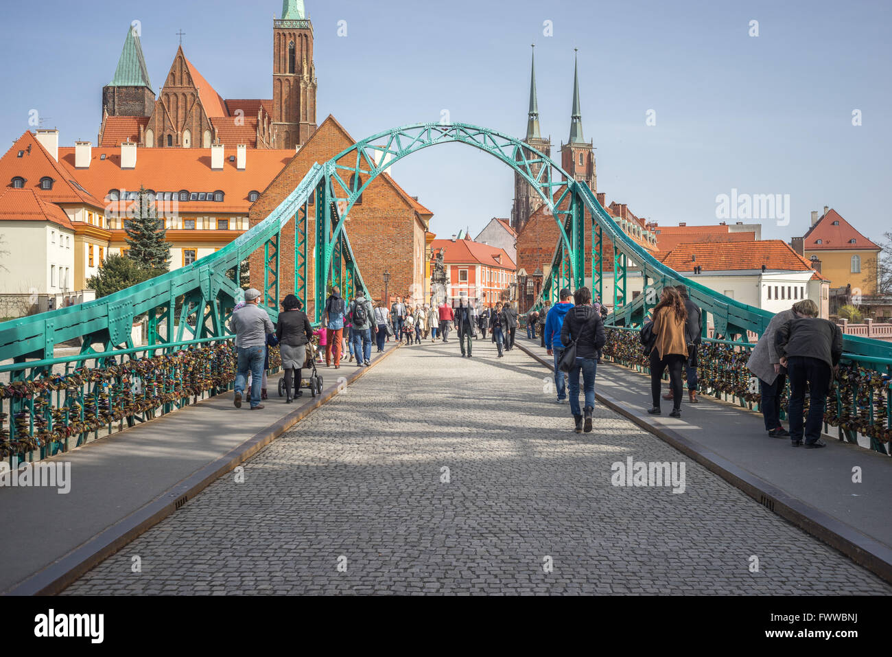 Ostrow Tumski Bridge Wroclaw giornata di sole Foto Stock