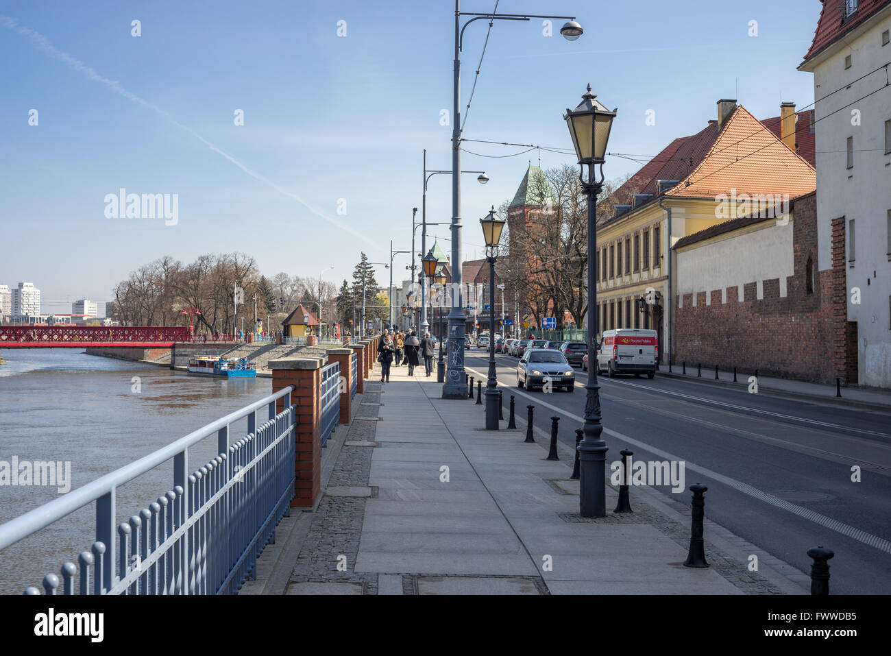 Fiume Odra boulevard Wroclaw Capitale Europea della Cultura 2016 Foto Stock