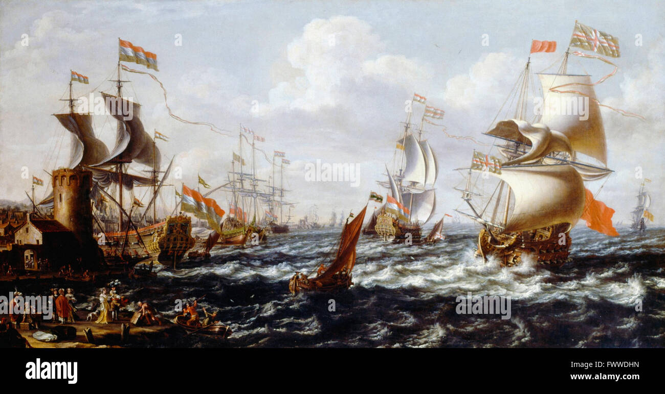 Un Castro, Lorenzo - navi in acque agitate fuori da un porto del Mediterraneo Foto Stock