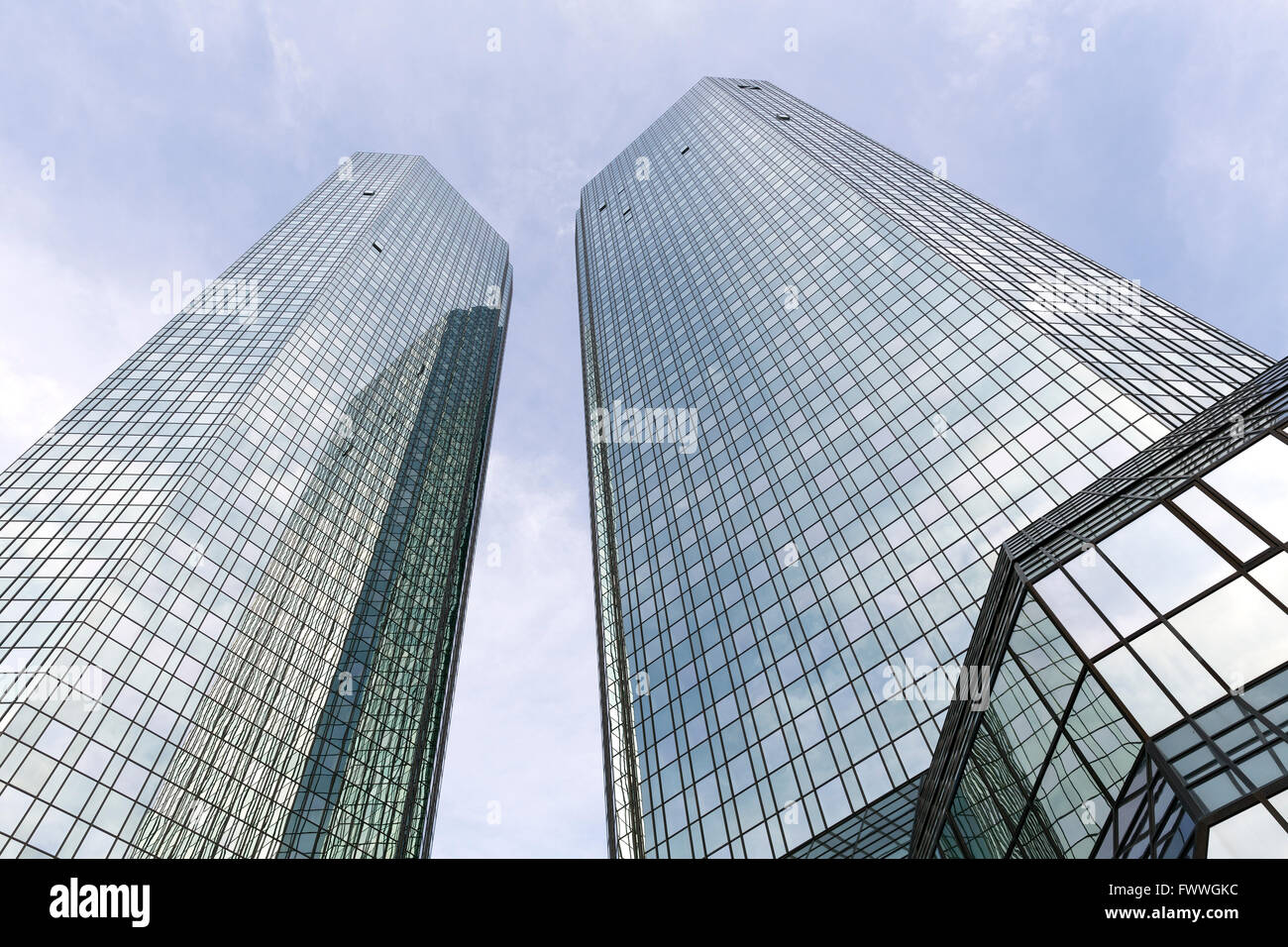 Deutsche Bank Headquarters, speculare ad alte torri, Frankfurt am Main, Hesse, Germania Foto Stock