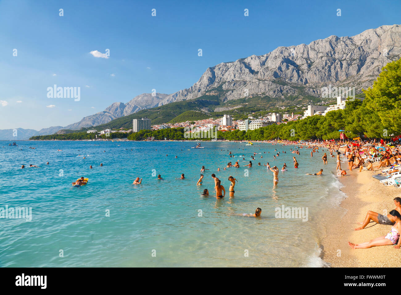 Spiaggia di Makarska (Makarska Riviera), Dalmazia - Croazia Foto Stock