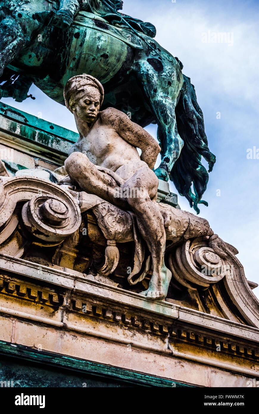 Dettaglio della statua di Savoyai Eugen a Budapest. Foto Stock