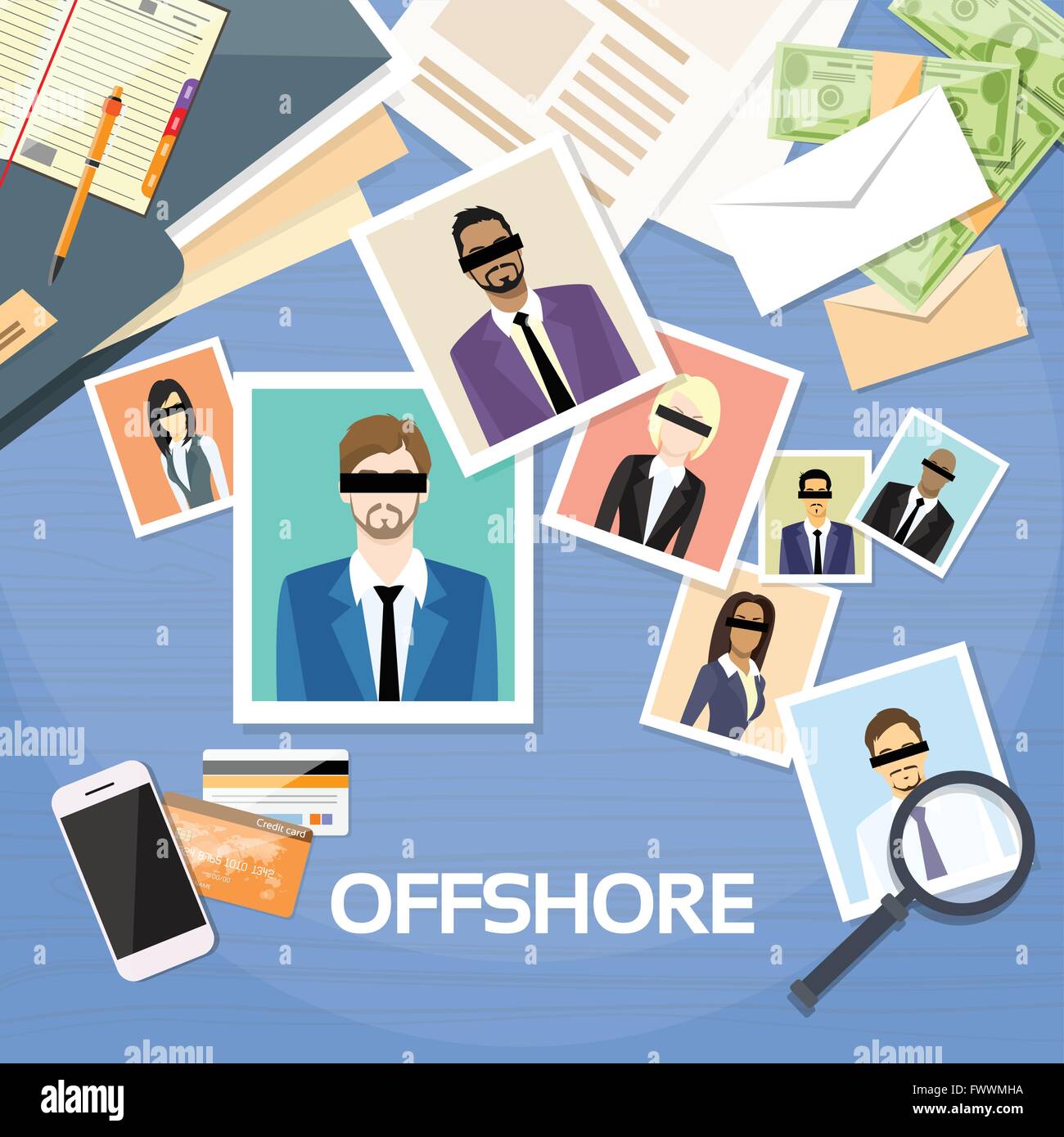 Carte Offshore Documenti Company la gente di affari foto Illustrazione Vettoriale