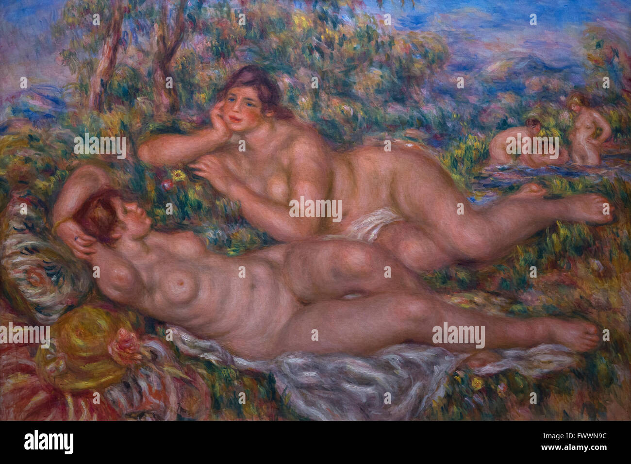 I bagnanti, les baigneuses, da Pierre Auguste Renoir, 1918-1919, il Musee D'Orsay, Parigi, Francia, Europa Foto Stock