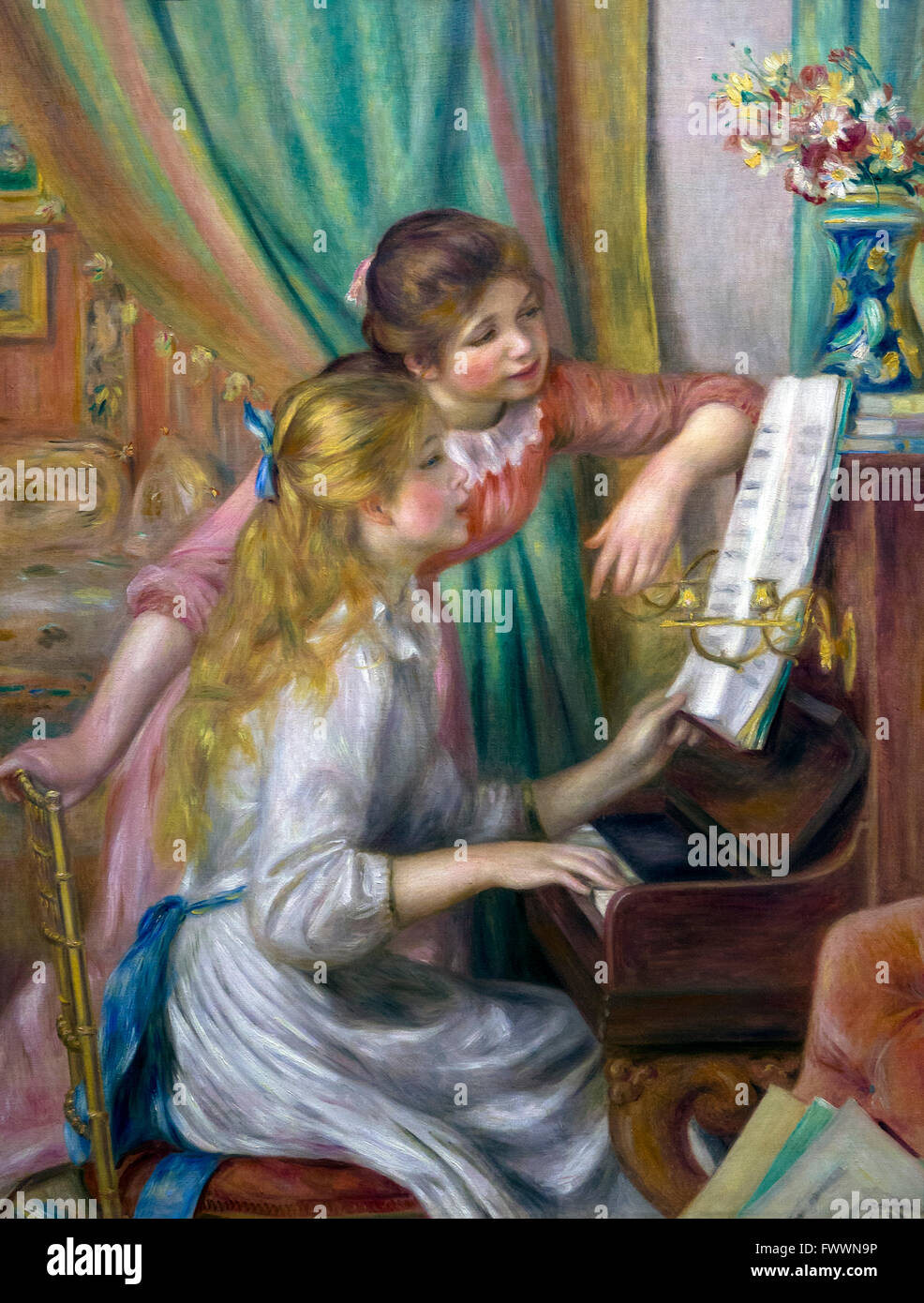 Giovani donne al pianoforte, Jeunes filles au piano, da Pierre Auguste Renoir, 1892, il Musee D'Orsay, Parigi, Francia, Europa Foto Stock