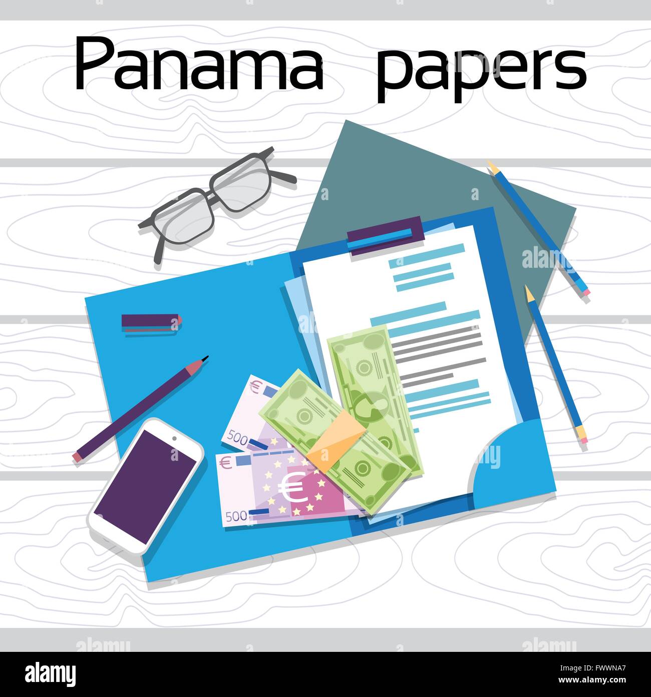 Panama Offshore Papers documenti di Business Desk Cartella Illustrazione Vettoriale