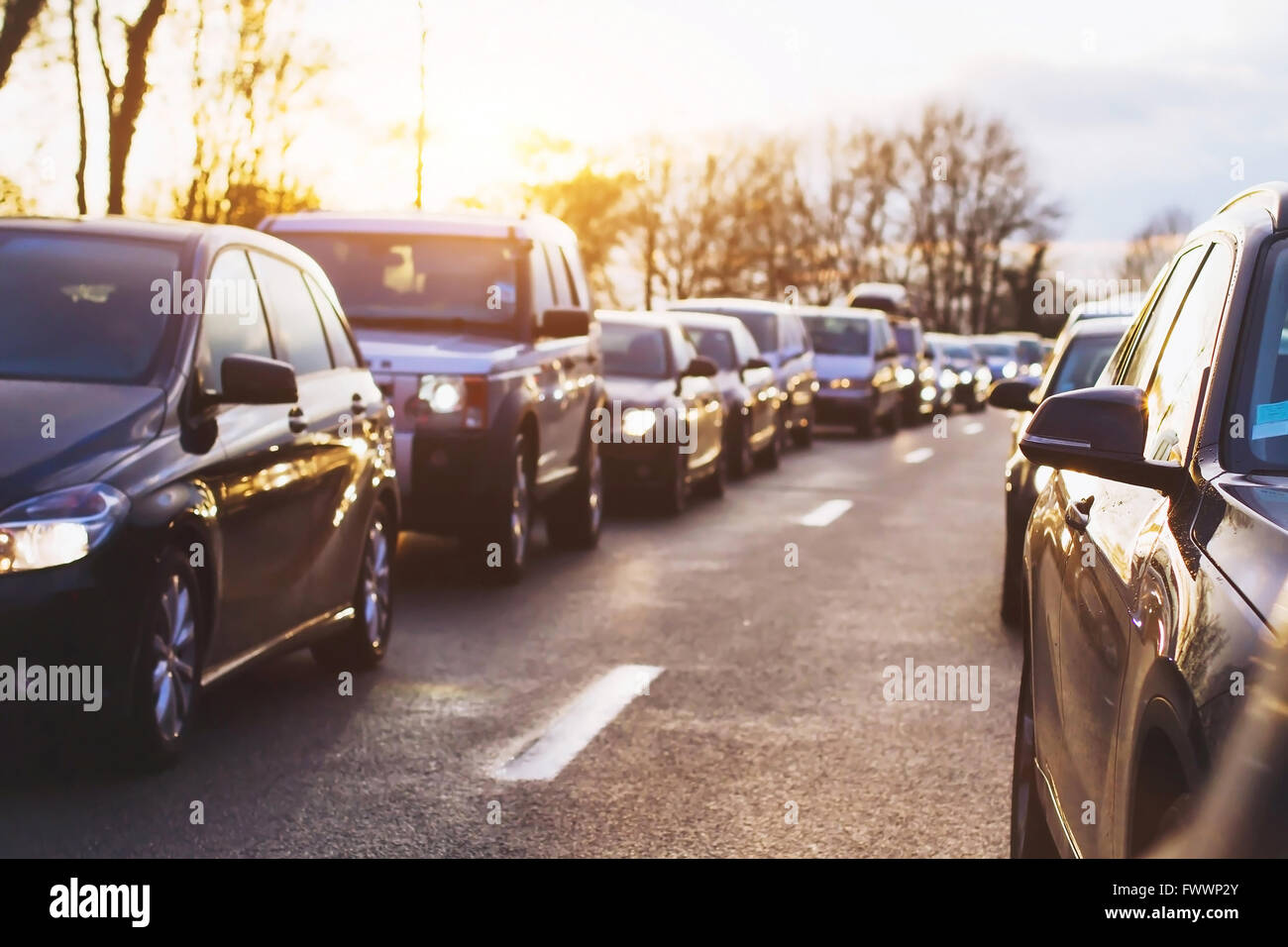 Ingorgo sull'autostrada, vetture fermo sulla strada Foto Stock