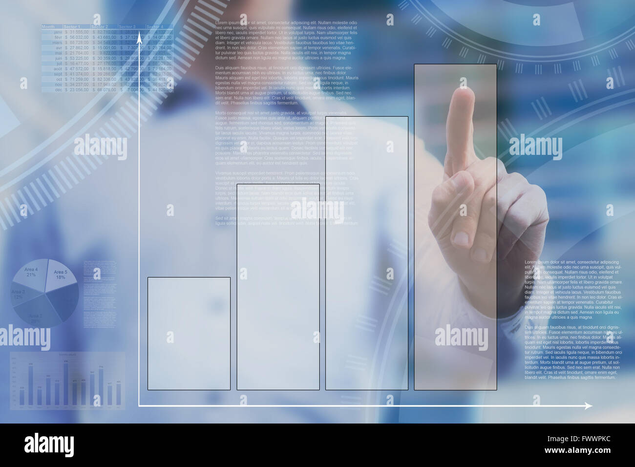 Abstract cruscotto sul touchscreen, infographics business Foto Stock