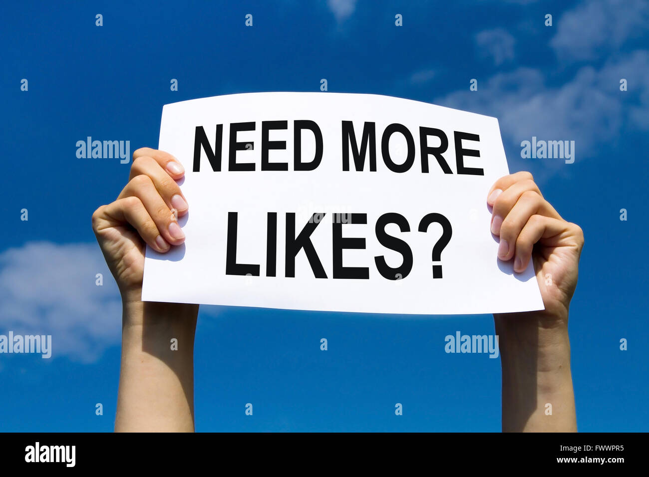 Hai bisogno di più gli piace, pubblicità su reti sociali di concetto Foto Stock