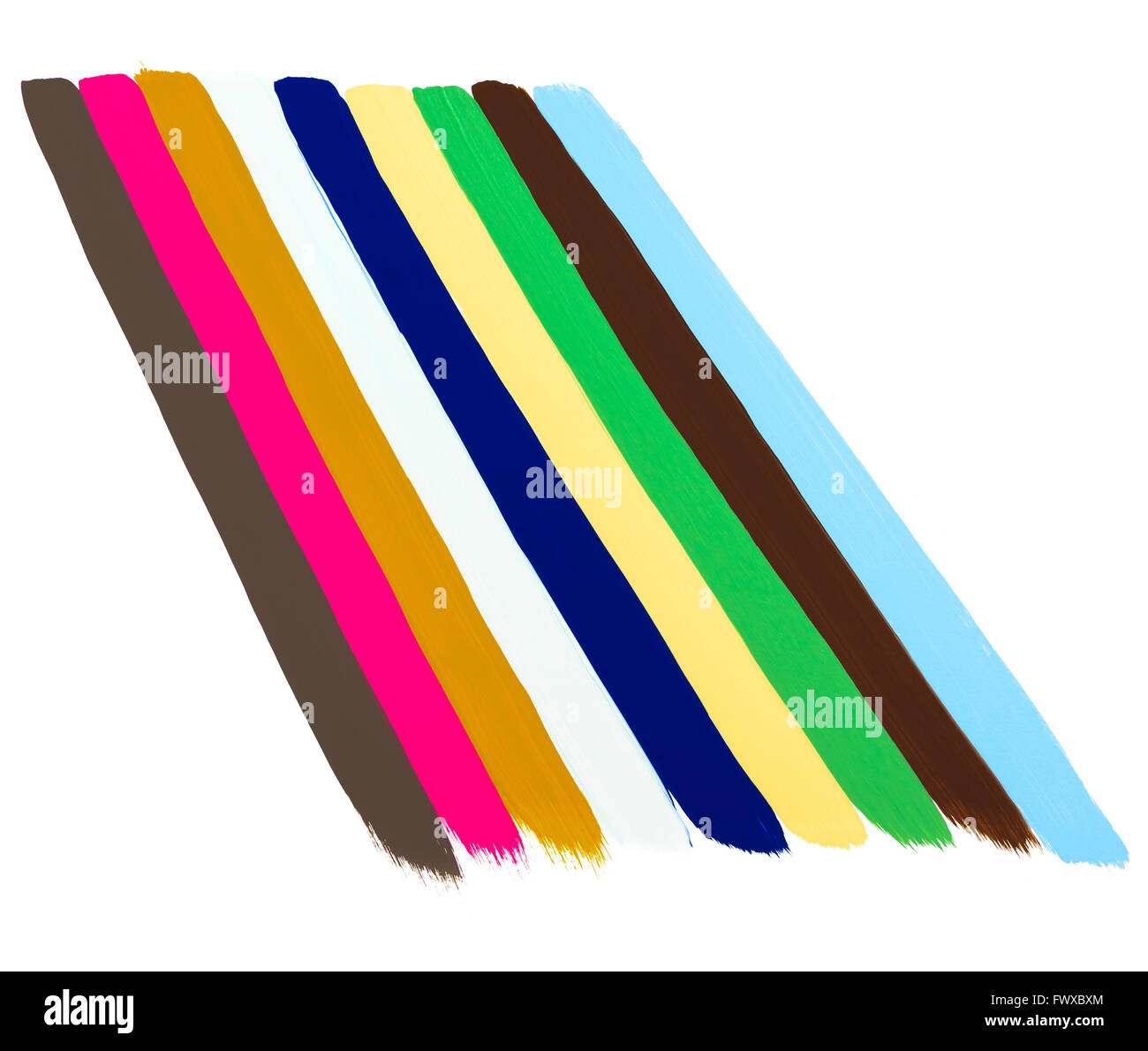 Colorata inclinata a sinistra vernice pennellate isolato su bianco Foto Stock