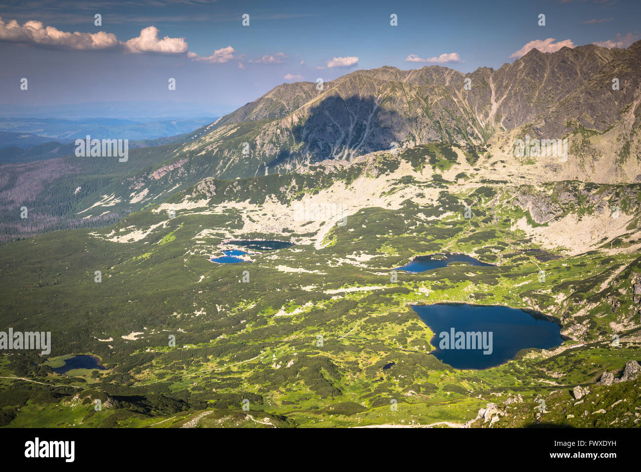 Dei monti Tatra, Polonia, vista da Kasprowy Wierch a valle Gasienicowa Foto Stock