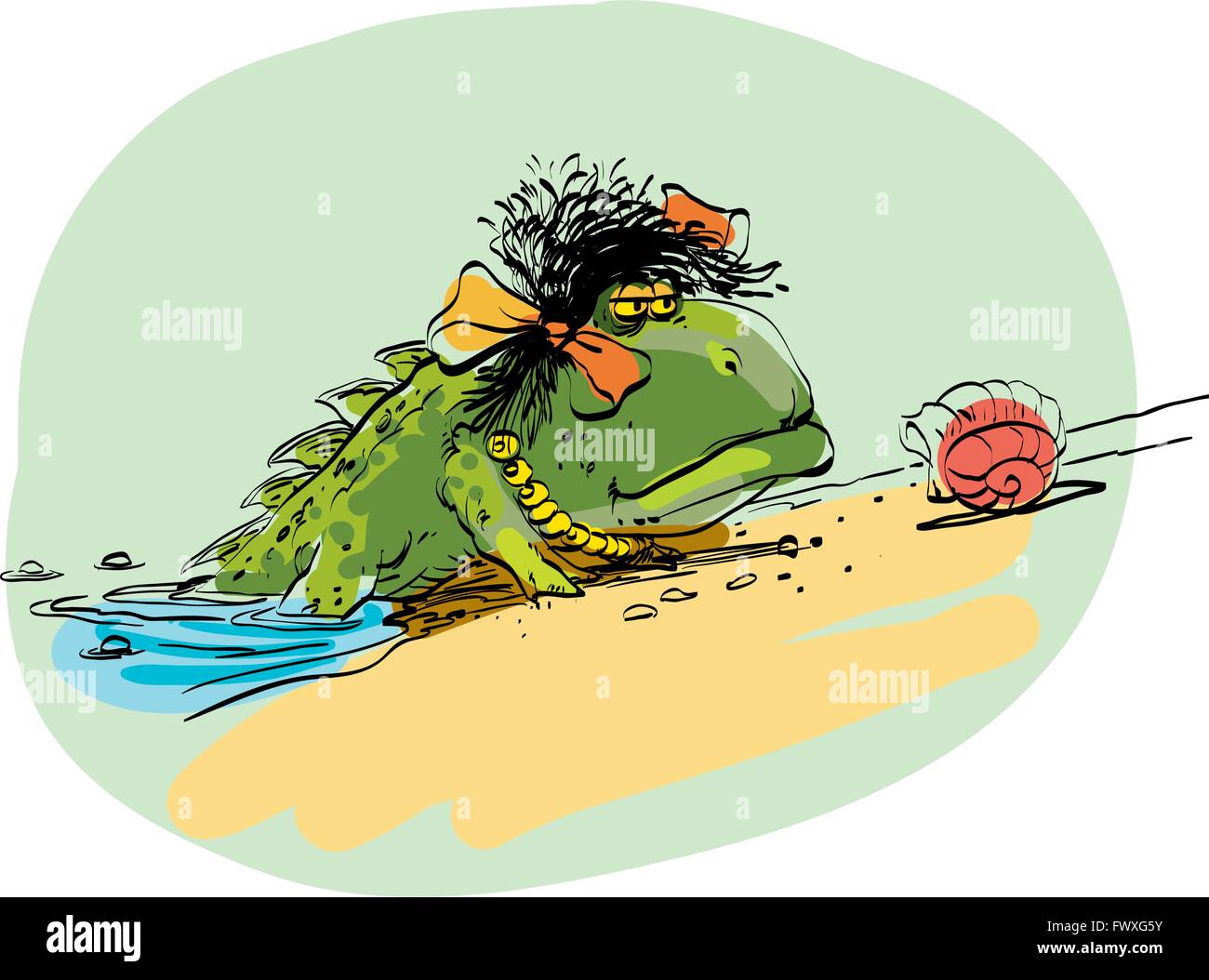 Un anfibio strisciando fuori dell'acqua sulla terra asciutta, biologici ev Illustrazione Vettoriale