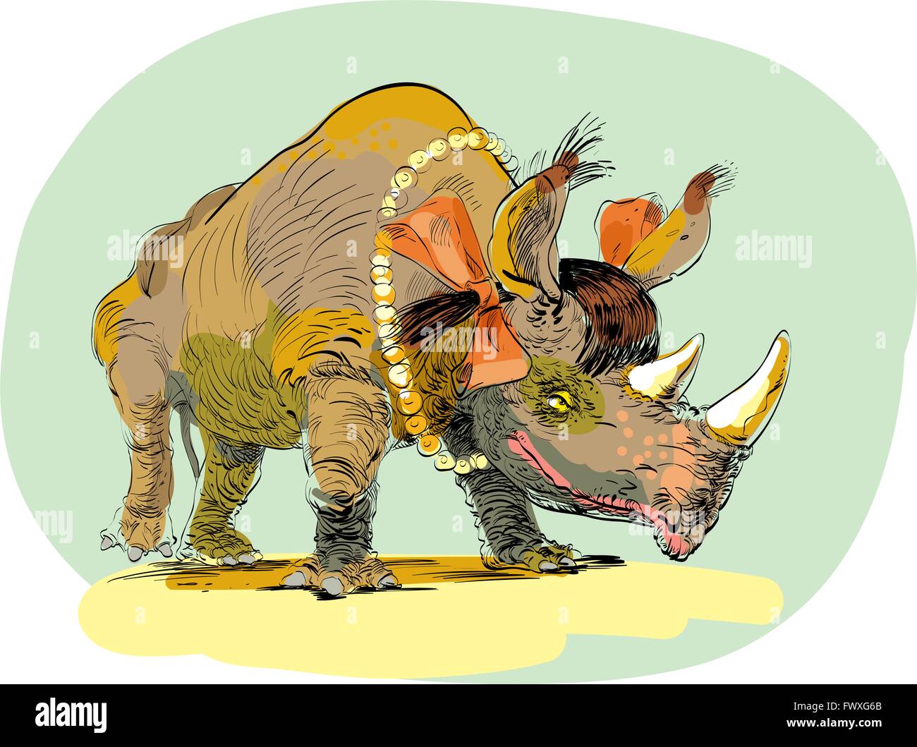 Rhino ragazza animale di carattere Illustrazione Vettoriale
