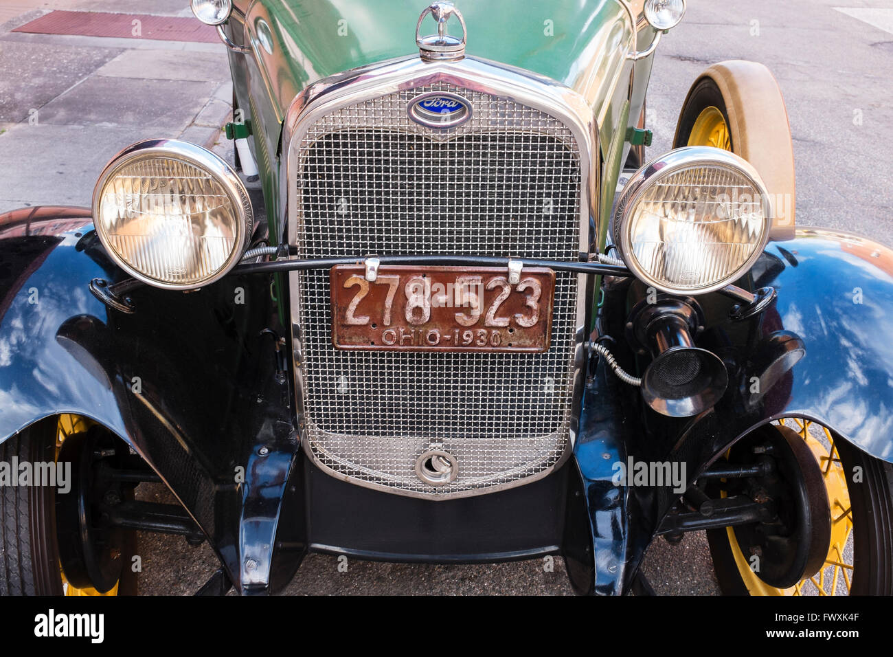 Griglia anteriore del radiatore e del 1930 Ford modello A, Florida, America, STATI UNITI D'AMERICA Foto Stock