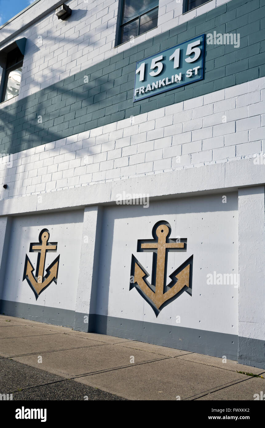 Interessante edificio con architettura ancore presso la Western Palazzo Marino su Franklin Street a Vancouver. Foto Stock