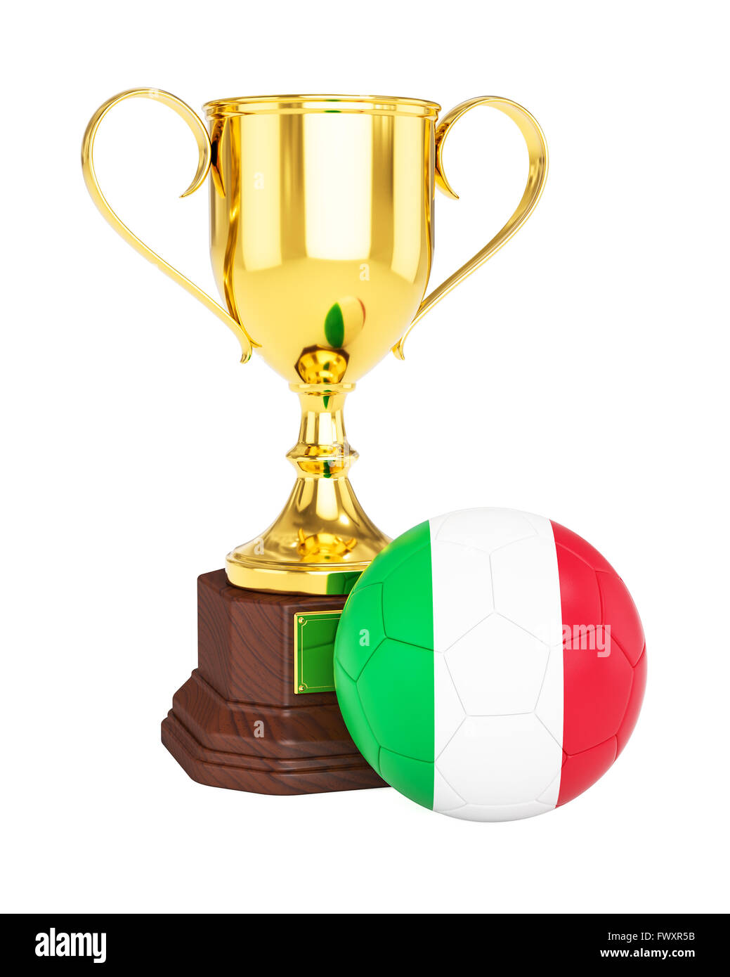 Trofeo Gold Cup e calcio pallone con bandiera dell'Italia Foto Stock