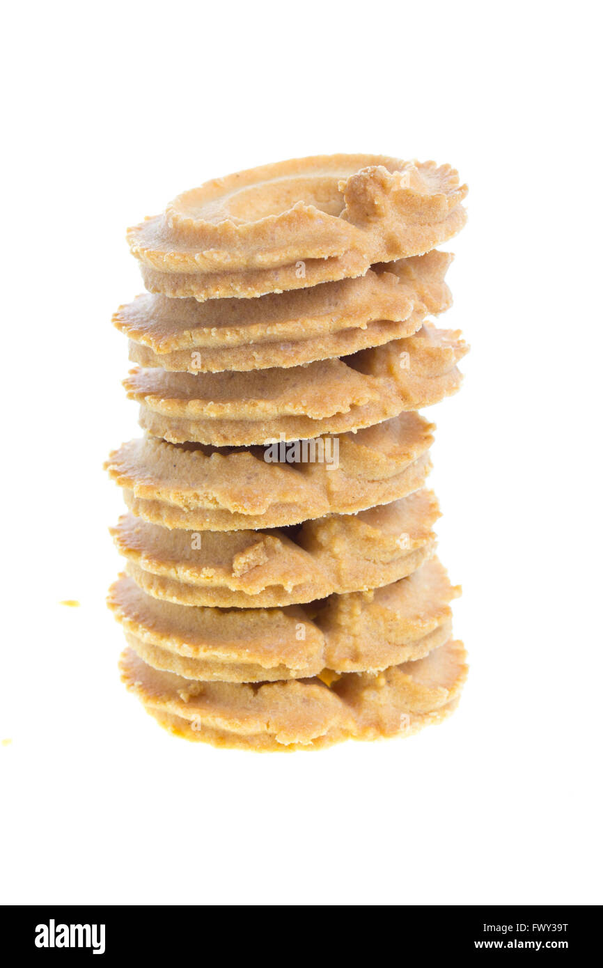 Classic Vaniglia Cookies isolati su sfondo bianco. Foto Stock