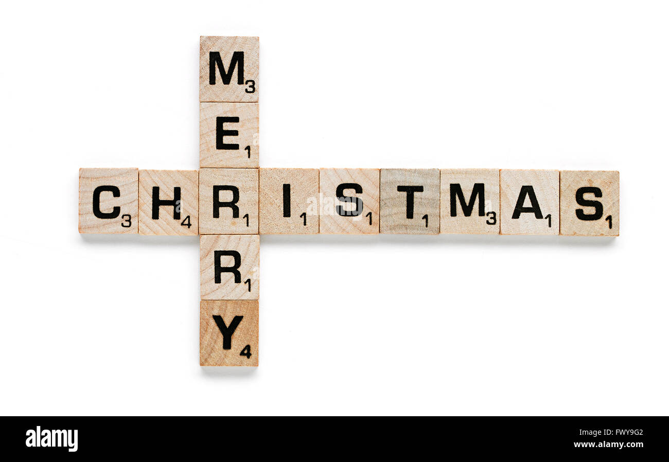 Lettere di Scrabble dicendo 'Buon Natale" Foto Stock