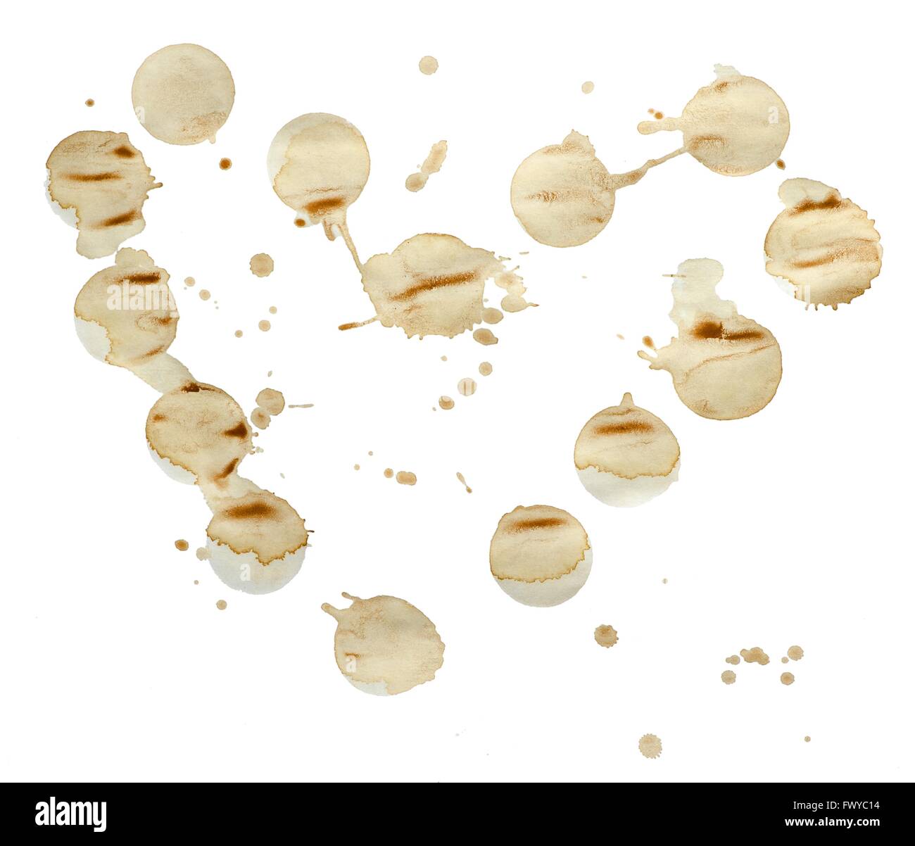 Sacco di forma circolare le macchie di caffè su sfondo bianco. Foto Stock