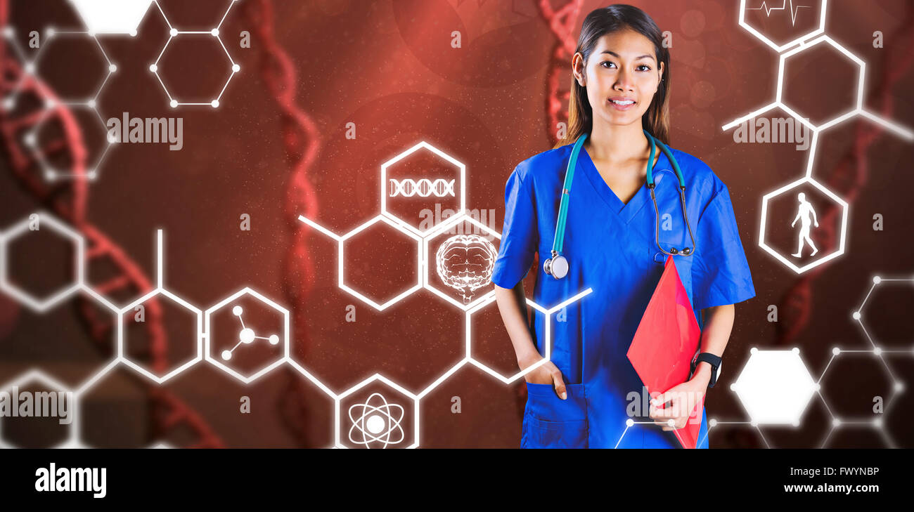 Immagine composita di infermiera asiatica con uno stetoscopio guardando la telecamera Foto Stock