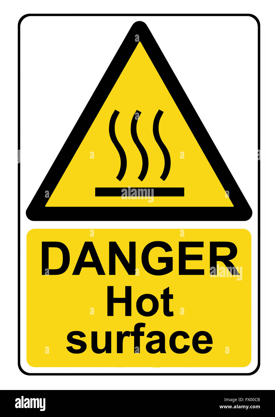 Pericolo superficie calda simbolo giallo di avvertimento Foto Stock