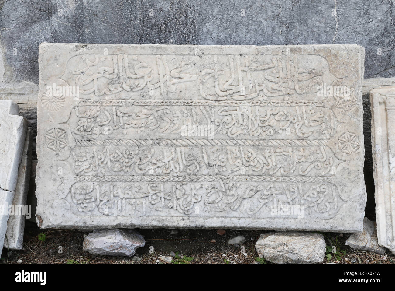 Periodo ottomano marmo scolpito nel castello di Bodrum, Mugla, Turchia Foto Stock