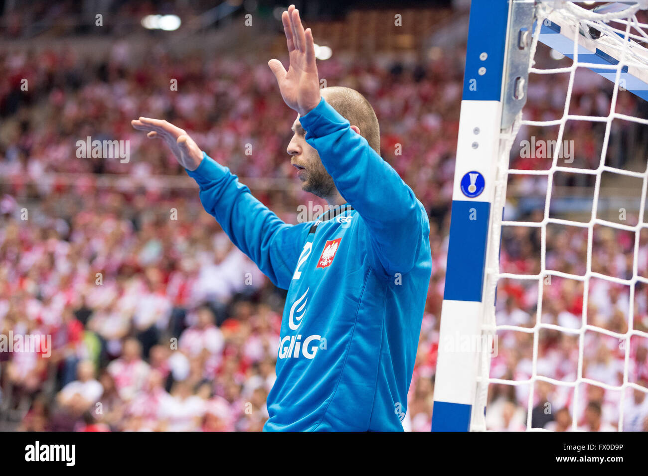 ERGO ARENA, Gdansk, Polonia, 9 Aprile, 2016. 2016 IHF uomini Giochi Olimpici il torneo di qualificazione, Marcin Wichary in azione durante la partita di pallamano Polonia v Cile, Credito: Tomasz Zasinski / Alamy Live News Foto Stock