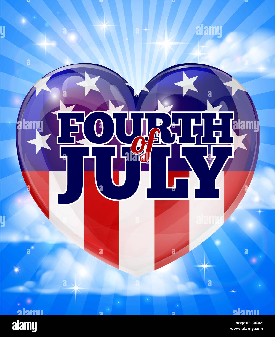 Un quarto di luglio American Independence Day cuore sky design Foto Stock