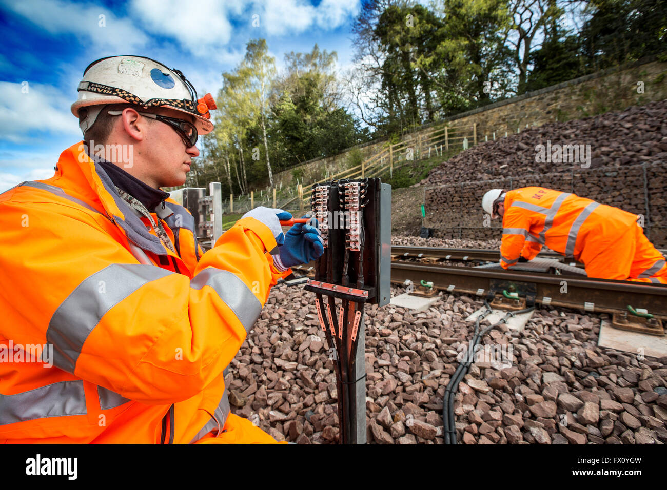 Lavoratori ferroviari la costruzione di nuovi confini Railway Foto Stock