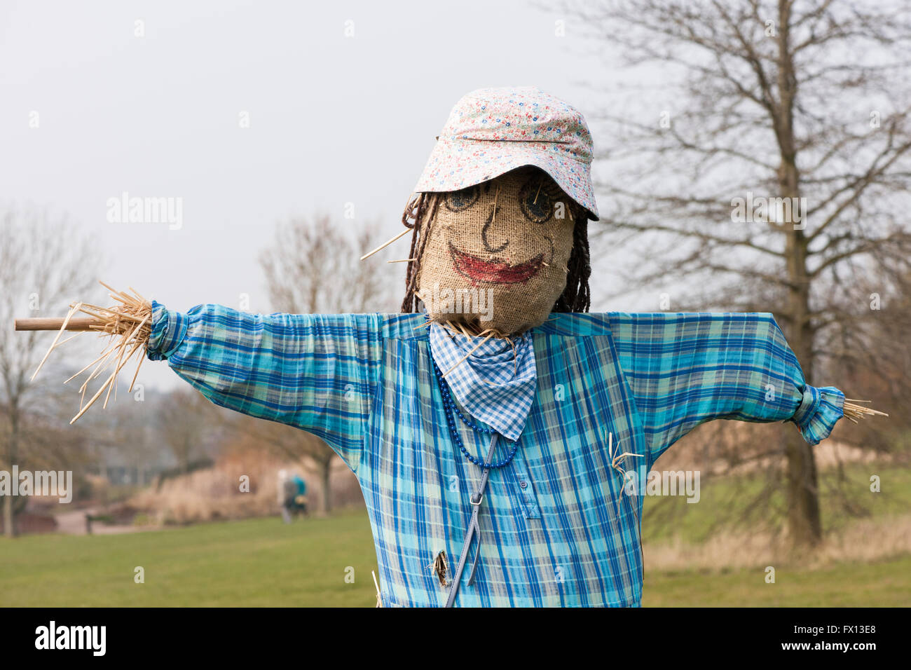 Lo Spaventapasseri, fiorito hat, blu controllare shirt Foto Stock
