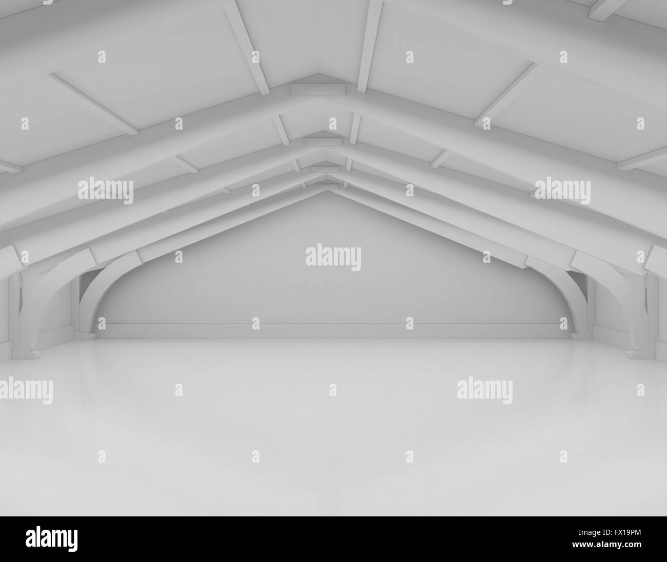 Moderno bianco vuoto magazzino interno riflettente con pavimento in calcestruzzo Foto Stock