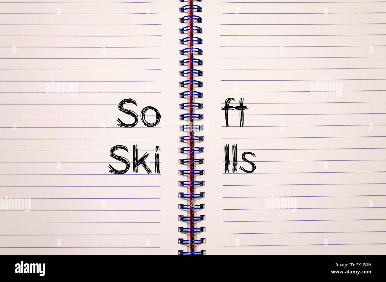 Soft skills concetto di testo scrivere su notebook Foto Stock