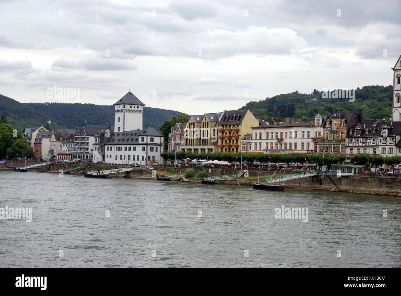 Koblenz, Germania come si vede dal Fiume Reno Foto Stock