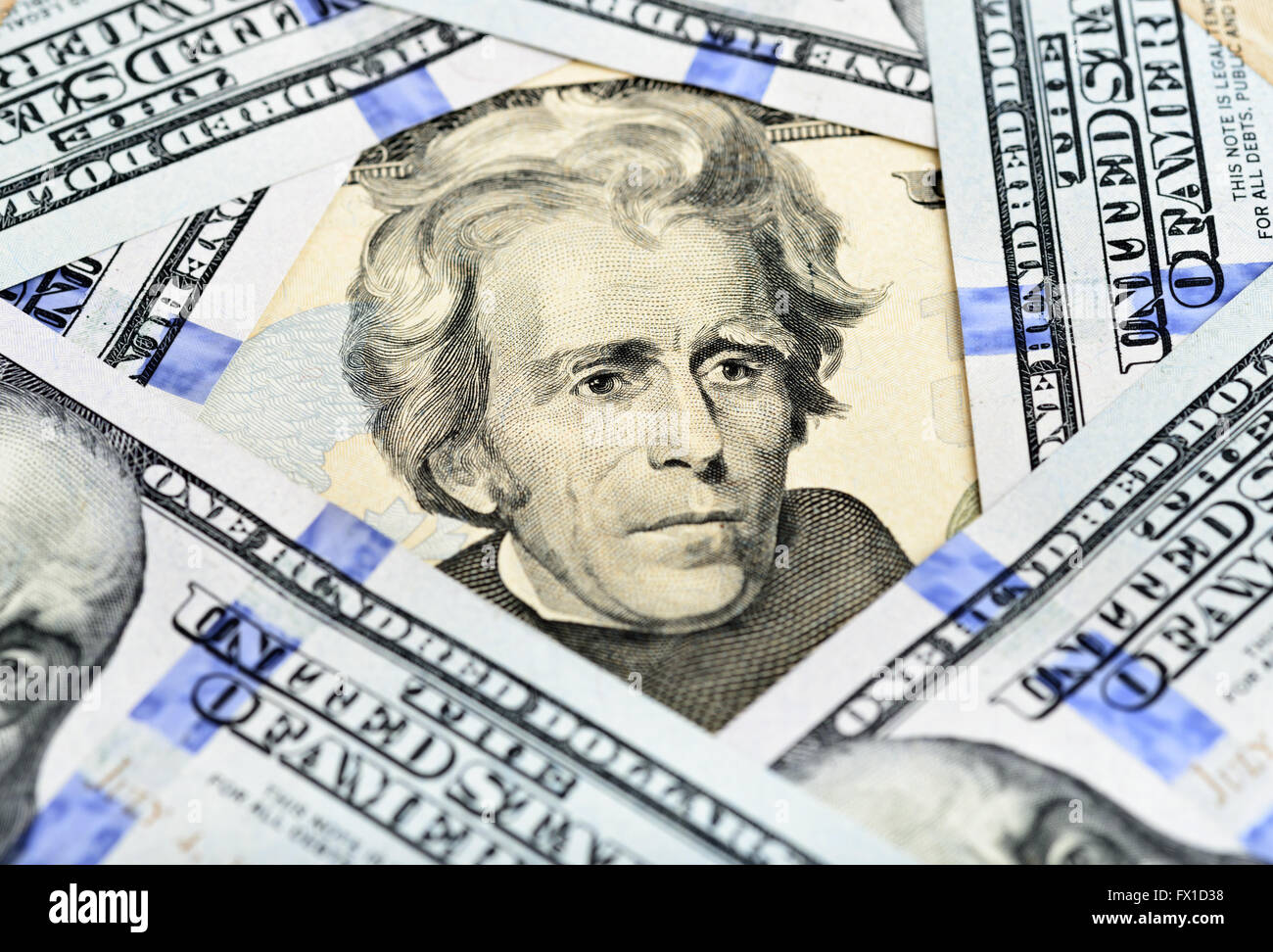 Frammento di venti dollari - presidente Jackson Foto Stock