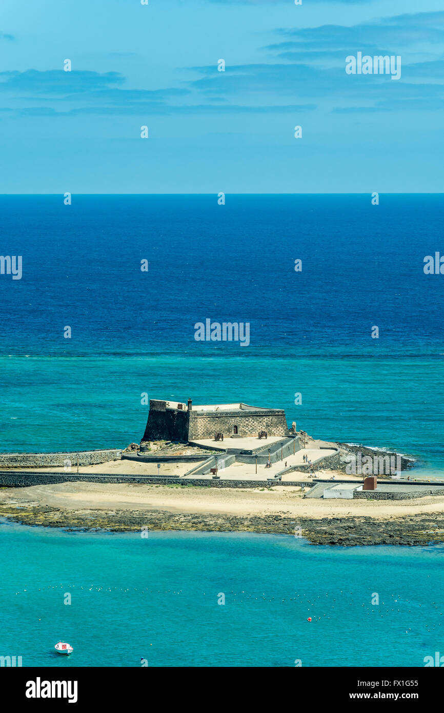 Vista aerea del Castillo de San Gabriel - San Gabriel castello in Arrecife, Lanzarote, Spagna Foto Stock