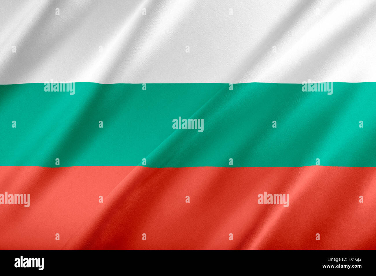 Bandiera della Bulgaria. che fluttua nel vento. Foto Stock