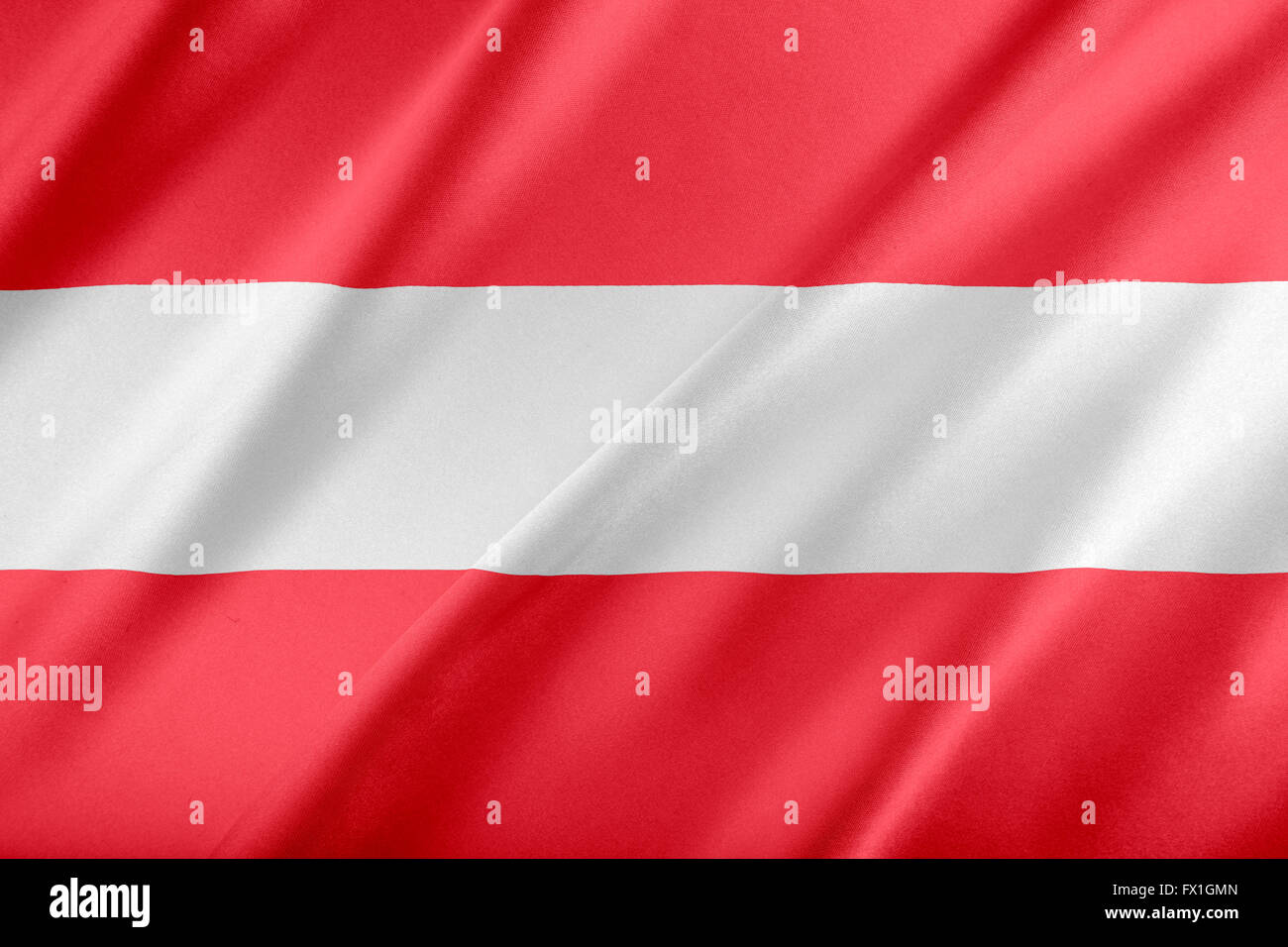 Bandiera dell'Austria. che fluttua nel vento. Foto Stock