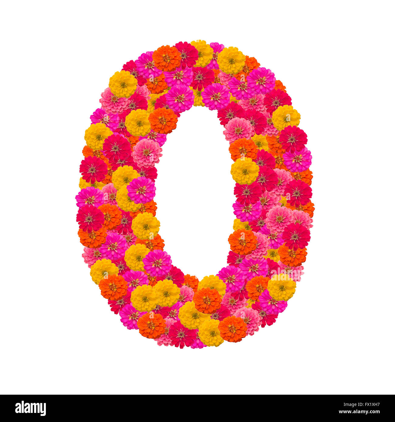 Numeri 0 realizzato da fiori Zinnias Foto Stock