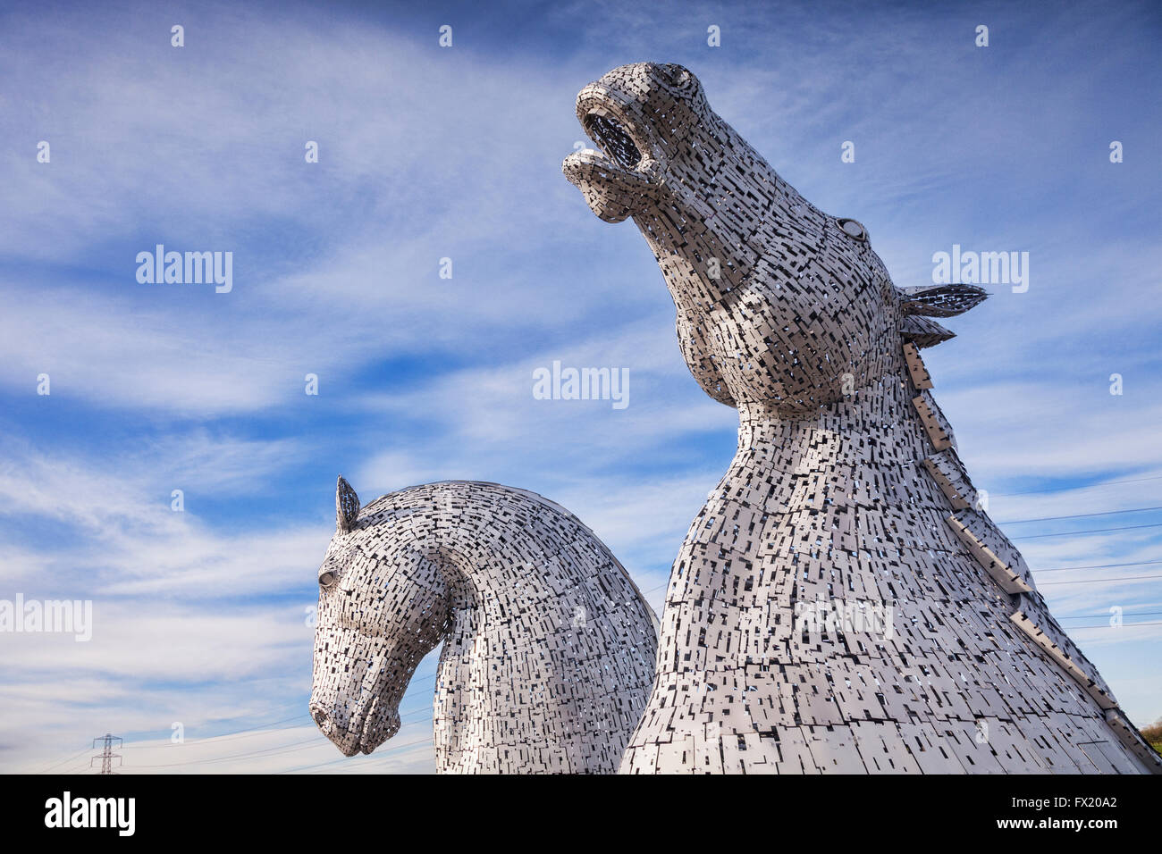 'L'Kelpies' da Andy Scott in Helix Park, Falkirk, Scozia. Foto Stock