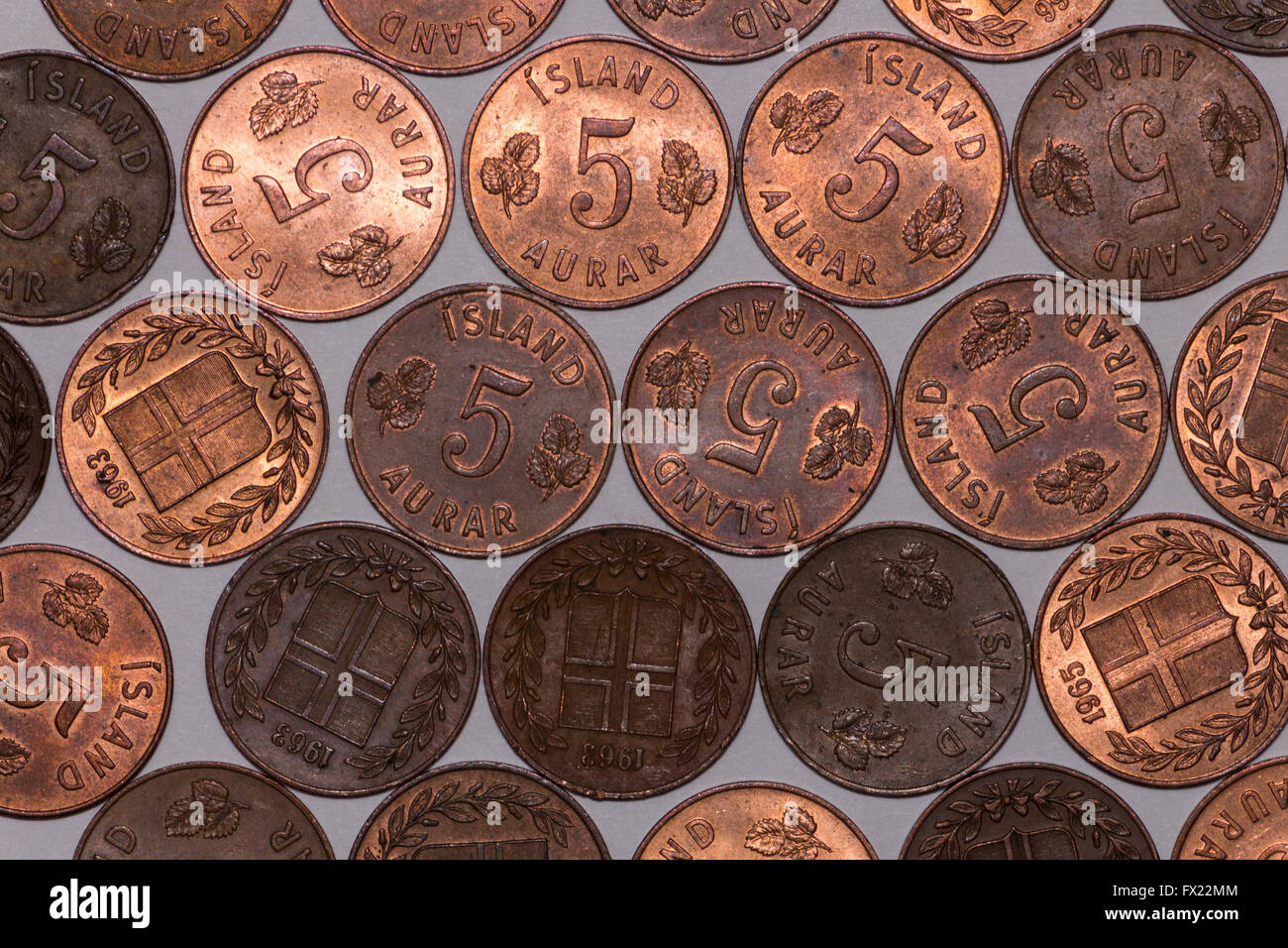 Vecchia moneta islandese (krona) Foto Stock